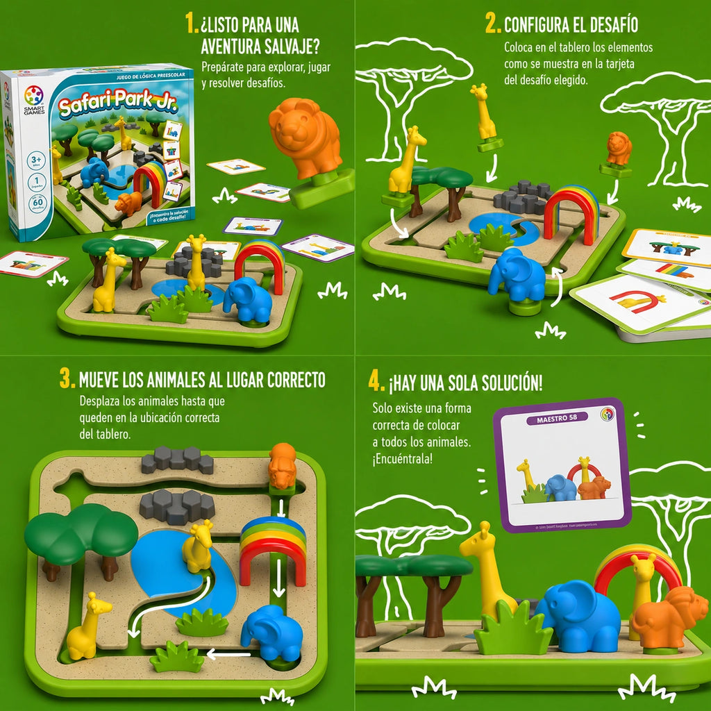 Safari Park Jr. Juego de rompecabezas preescolar con 60 desafíos para niños de 3 años en adelante.