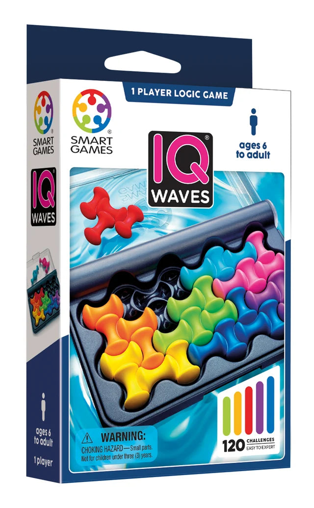 Juego de ingenio de viaje IQ Waves Soft Touch con 120 desafíos para mayores de 6 años.