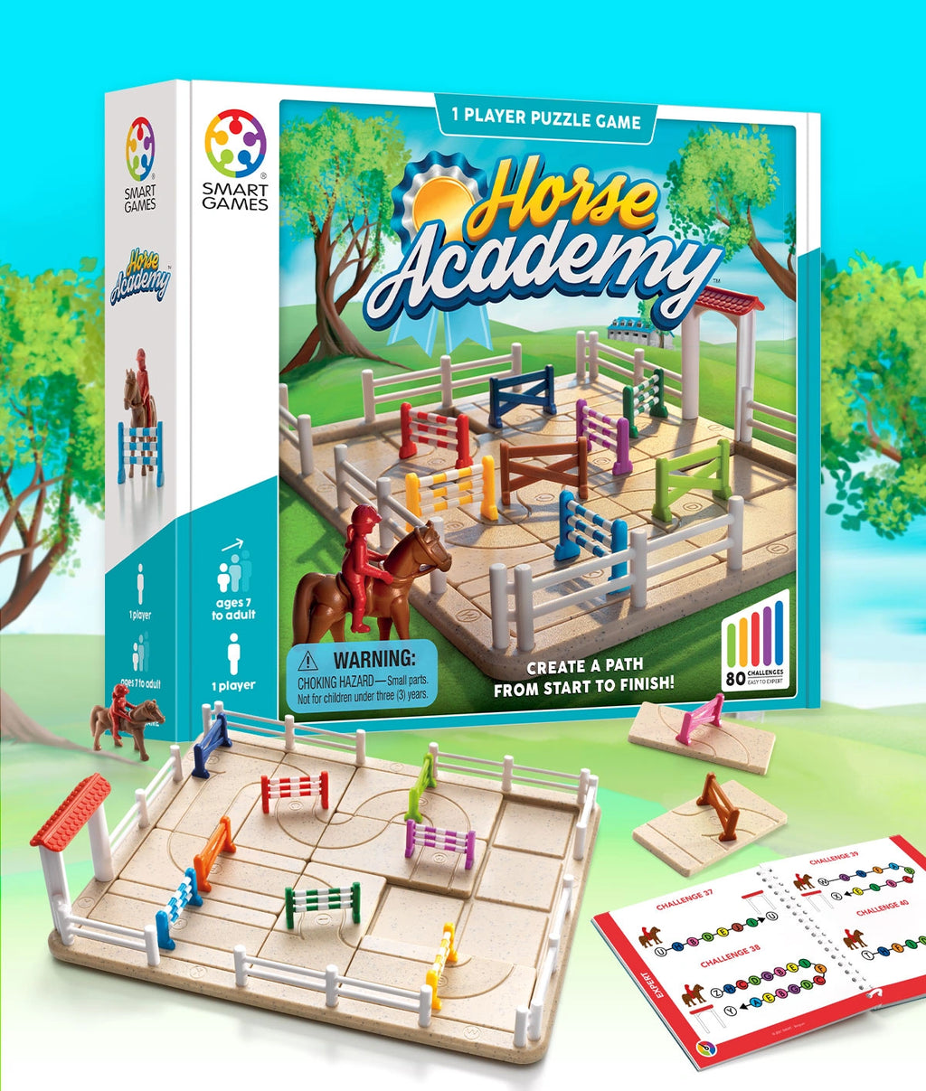 Juego de construcción de caminos de la Academia de caballos con 80 desafíos para mayores de 7 años.